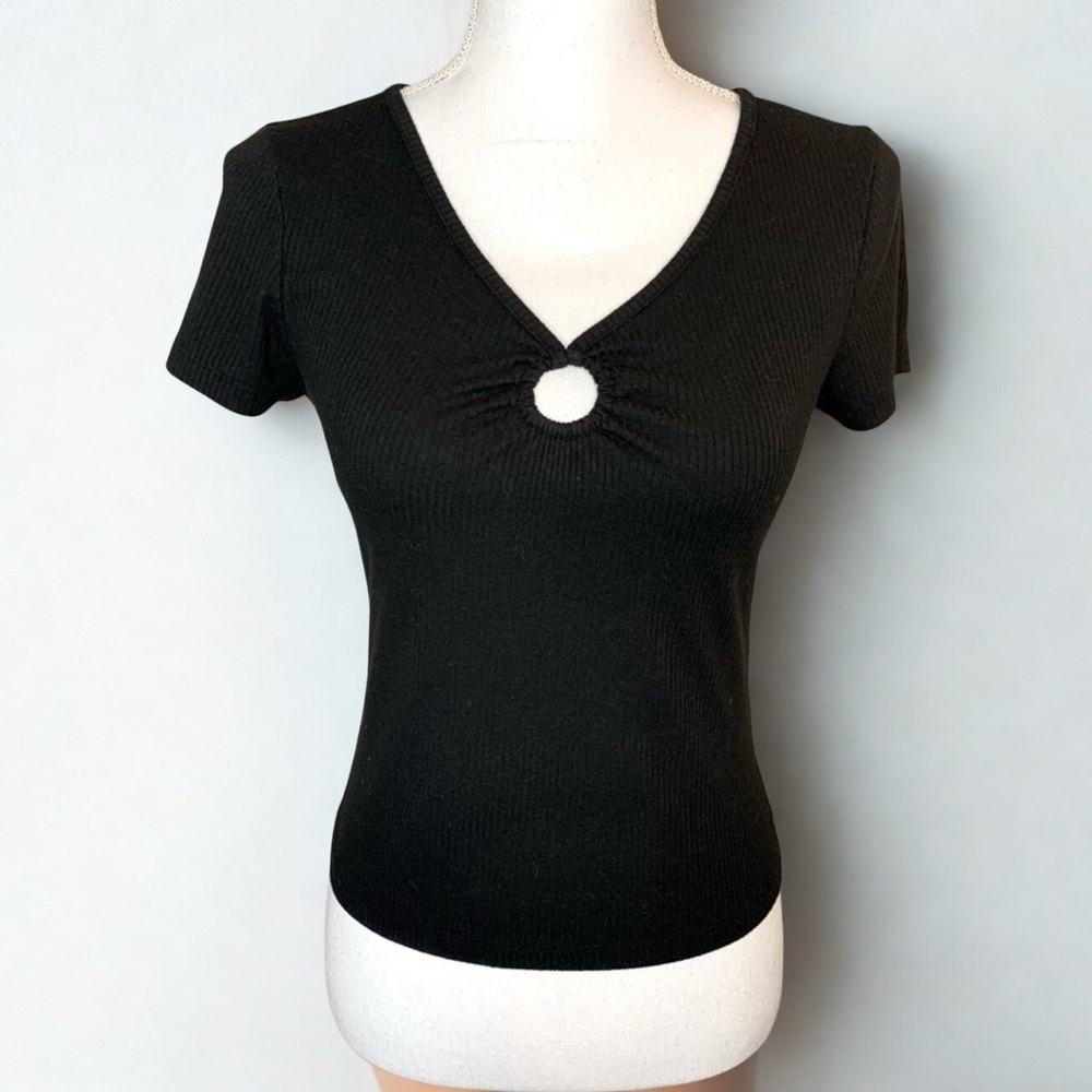 Hollister Black Ribbed Top Women Medium